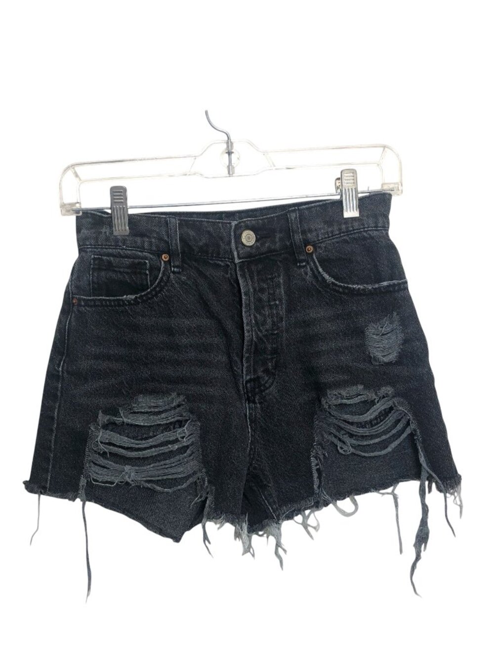 Pac Sun distressed Women's Button Up Black Cut Off Denim Shorts Size 25